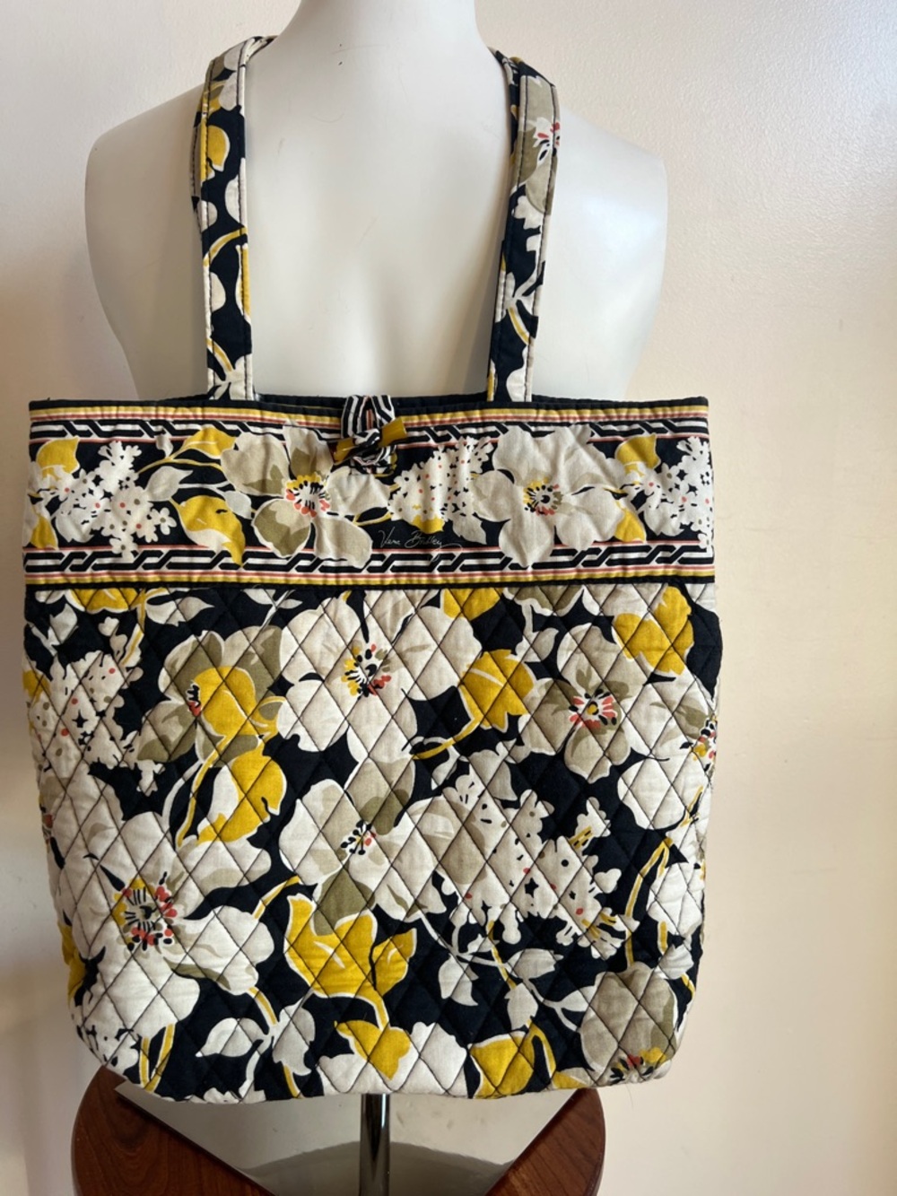 Vera Bradley Black, White & Yellow Floral Quilted Tote
